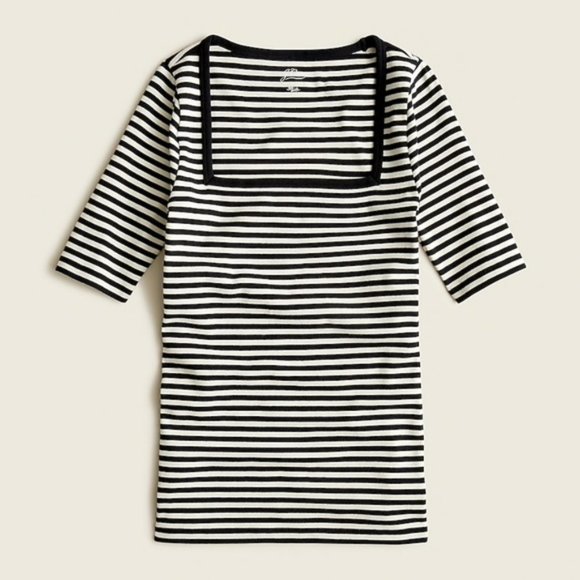 J. Crew Perfect-fit Squareneck T-shirt in Navy Stripe, Size - Picture 1 of 8